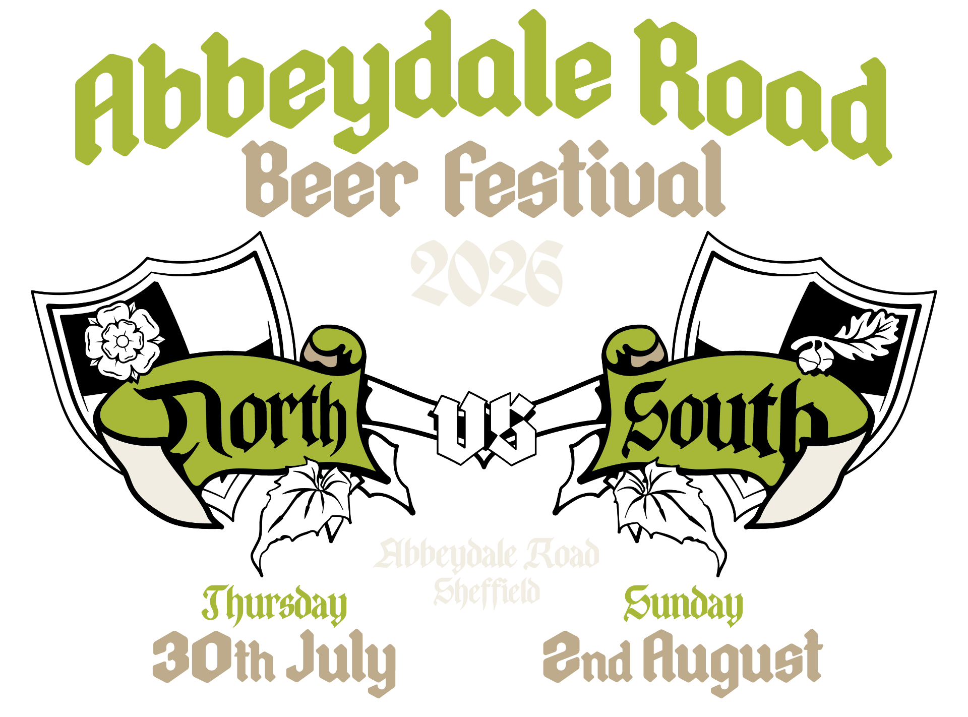 Abbeydale Road Beer Festival 2026 — North vs South logo lockup